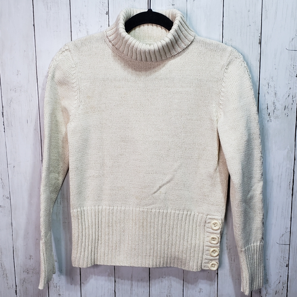 High Sierra Ivory Cotton Knit Sweater w/ Gold Flec
